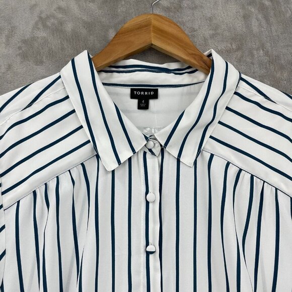 Torrid Madison Georgette Button Up Long Sleeve Shirt Striped - Picture 5 of 15